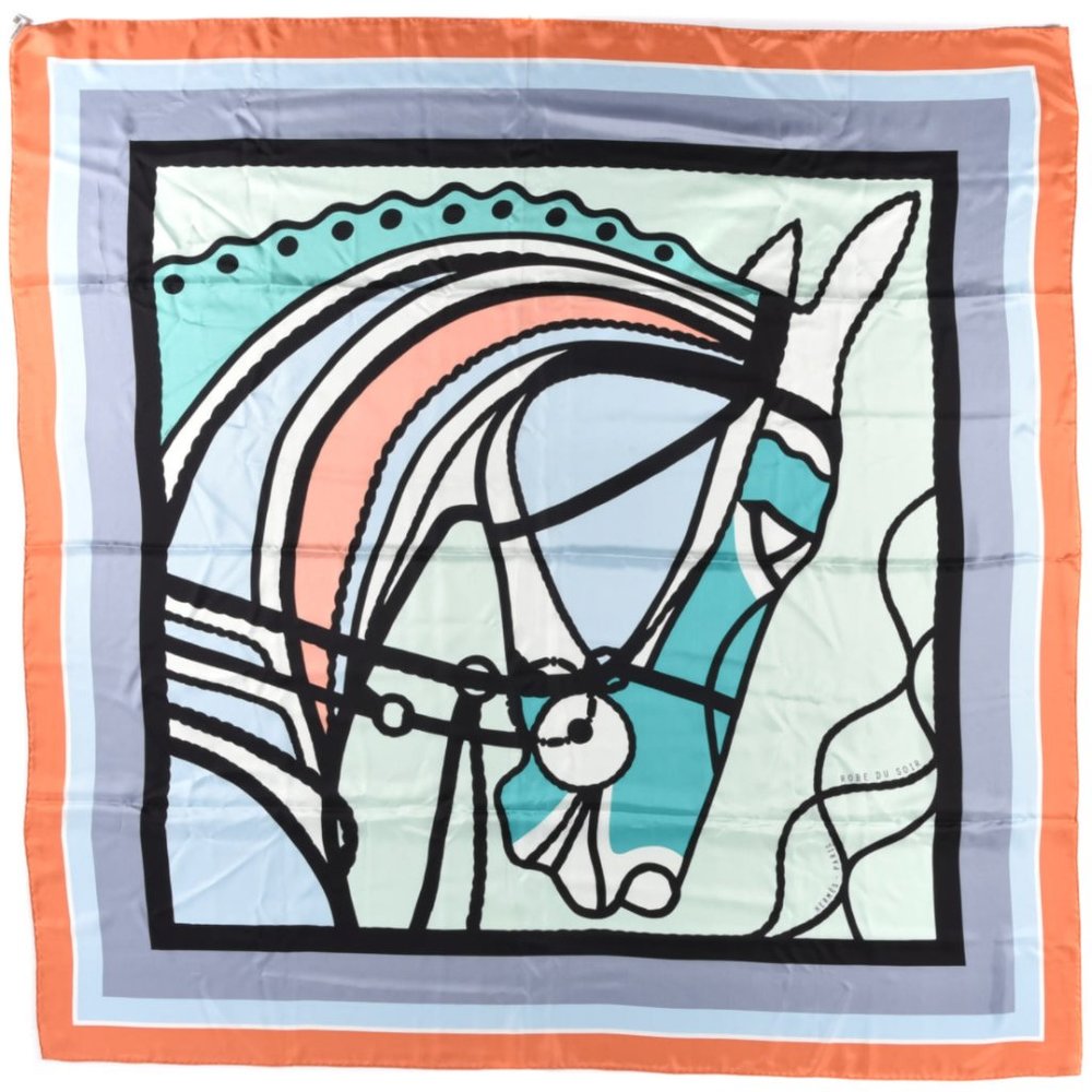 ❗️SOLD❗️HERMES Silk Robe Du Soir Scarf 140 Corail Vert D’Eau
